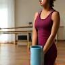 Ayesha with yoga mat in studio