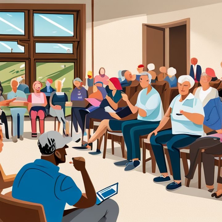 Una imagen de un grupo de ciudadanos discutiendo con políticos locales en una reunión comunitaria